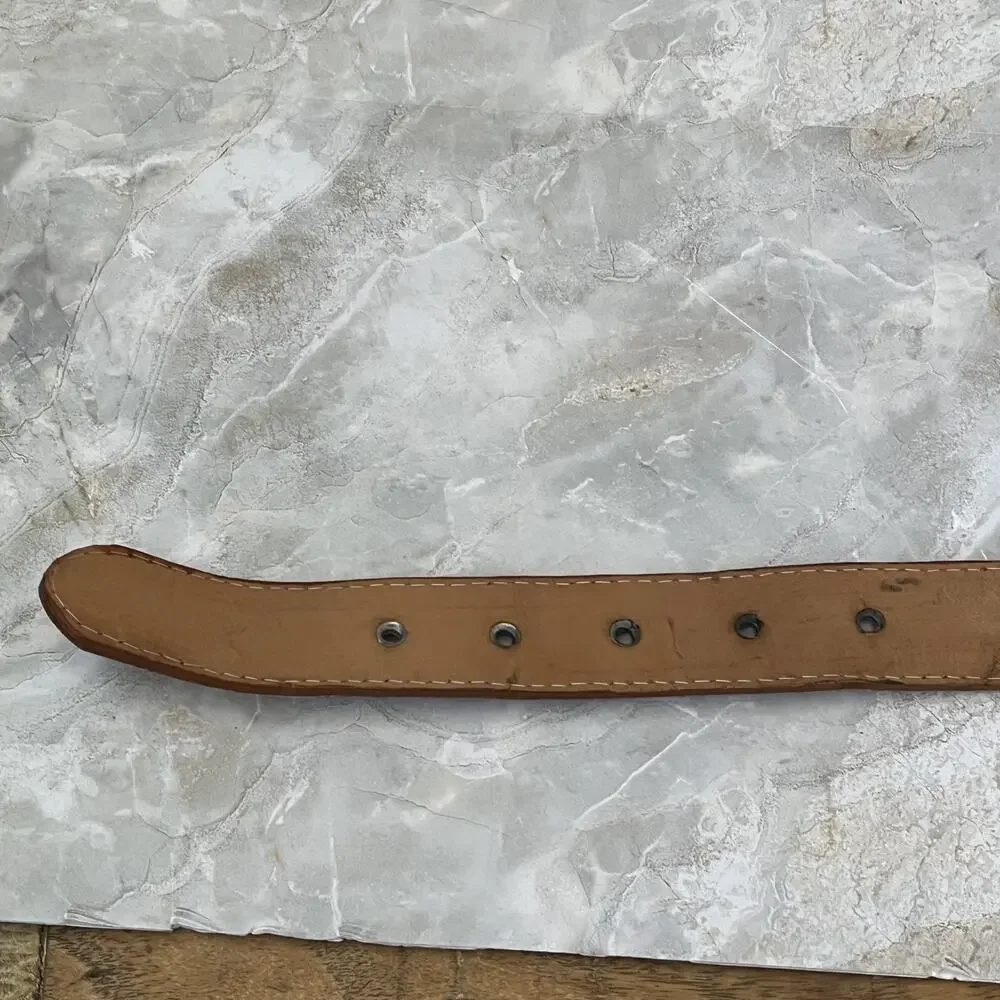 Equestrian Handcrafted Tan Leather Belt Men's Size 38 Horse Head Embroidery